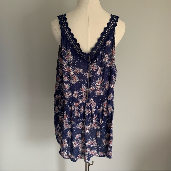 Torrid Floral Print Crochet Trim Babydoll Top tank navy pink 2X flowy boho - Picture 4 of 7